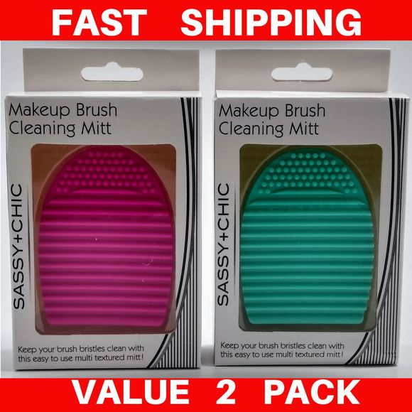 Silicon Makeup Brush Cleaning Mitt Set 2 Pink Teal - Picture 1 of 5